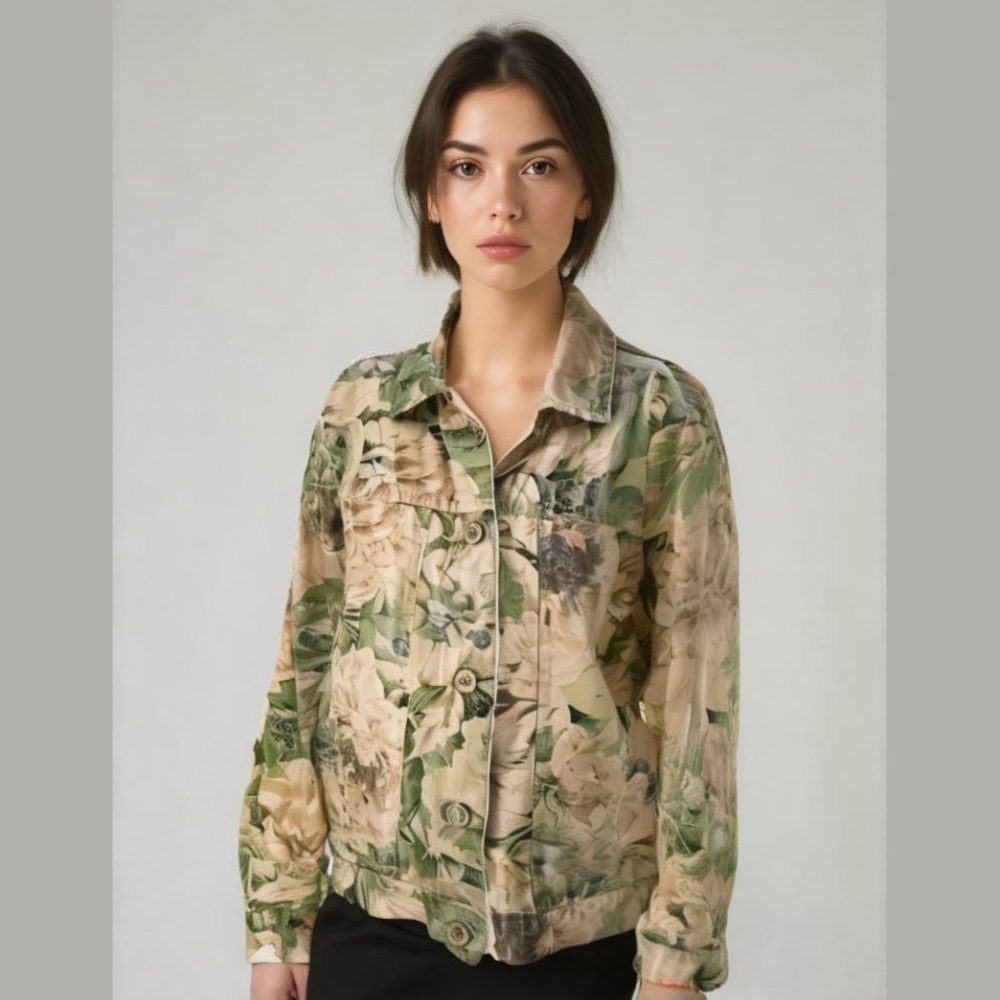 EU Vintage Linen Cream Floral Spring Jacket